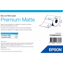 Epson Etikettrulle, Vanligt papper, 102x51mm, Kärna: 40mm