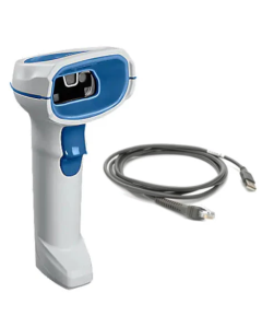 Zebra DS8108-HC, healthcare handheld barcode scanner: 1D | 2D, IP52, incl.: cable (USB, straight | 2 meters), Color: white | blue