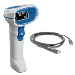 Zebra DS8108-HC, healthcare handheld barcode scanner: 1D | 2D, IP52, incl.: cable (USB, straight | 2 meters), Color: white | blue